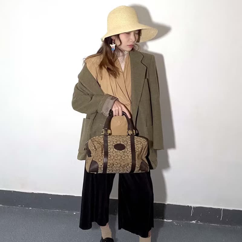 中古CELINE圖案尼龍布手袋手提包 嚴重瑕疵 貴婦風意大利二手古著