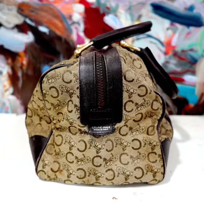 中古CELINE圖案尼龍布手袋手提包 嚴重瑕疵 貴婦風意大利二手古著