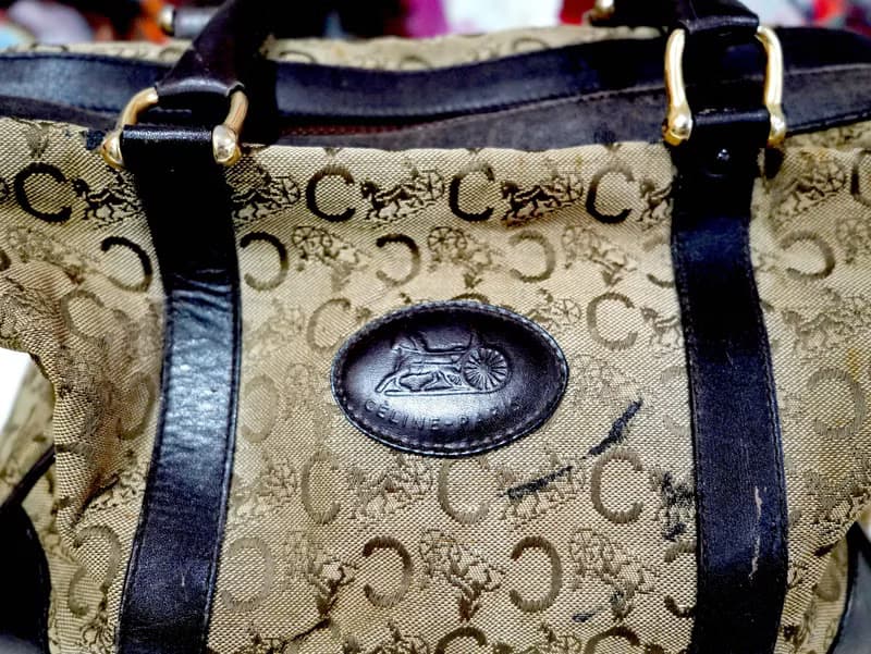 中古CELINE圖案尼龍布手袋手提包 嚴重瑕疵 貴婦風意大利二手古著