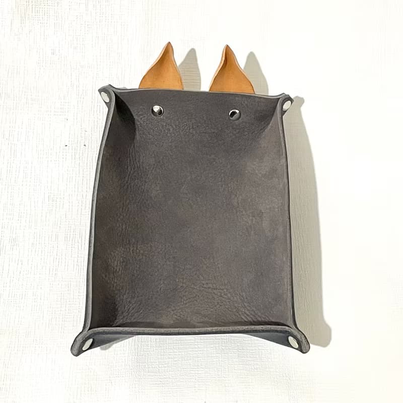 小可愛雙層真皮玄關盤、首飾或置物盤、心情密語傳達-沈穩小可愛
