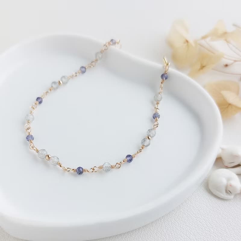 拉長石 + 菫青石 x 14KGF手鍊