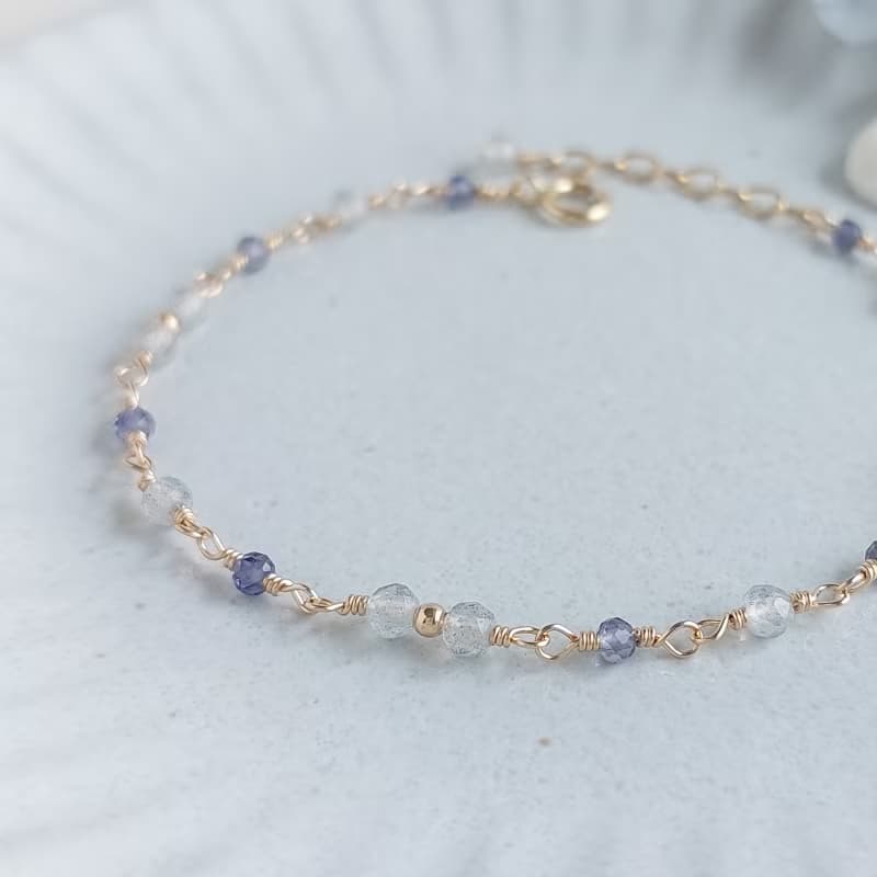 拉長石 + 菫青石 x 14KGF手鍊