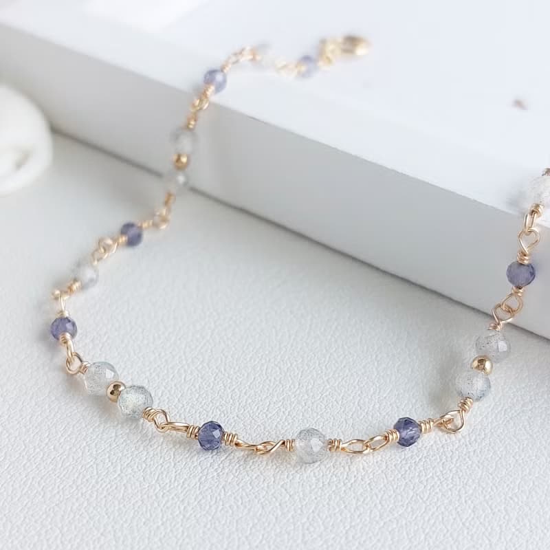 拉長石 + 菫青石 x 14KGF手鍊