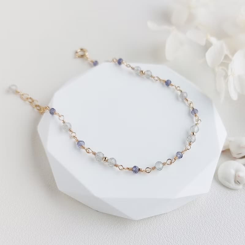 拉長石 + 菫青石 x 14KGF手鍊