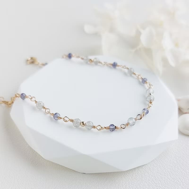 拉長石 + 菫青石 x 14KGF手鍊