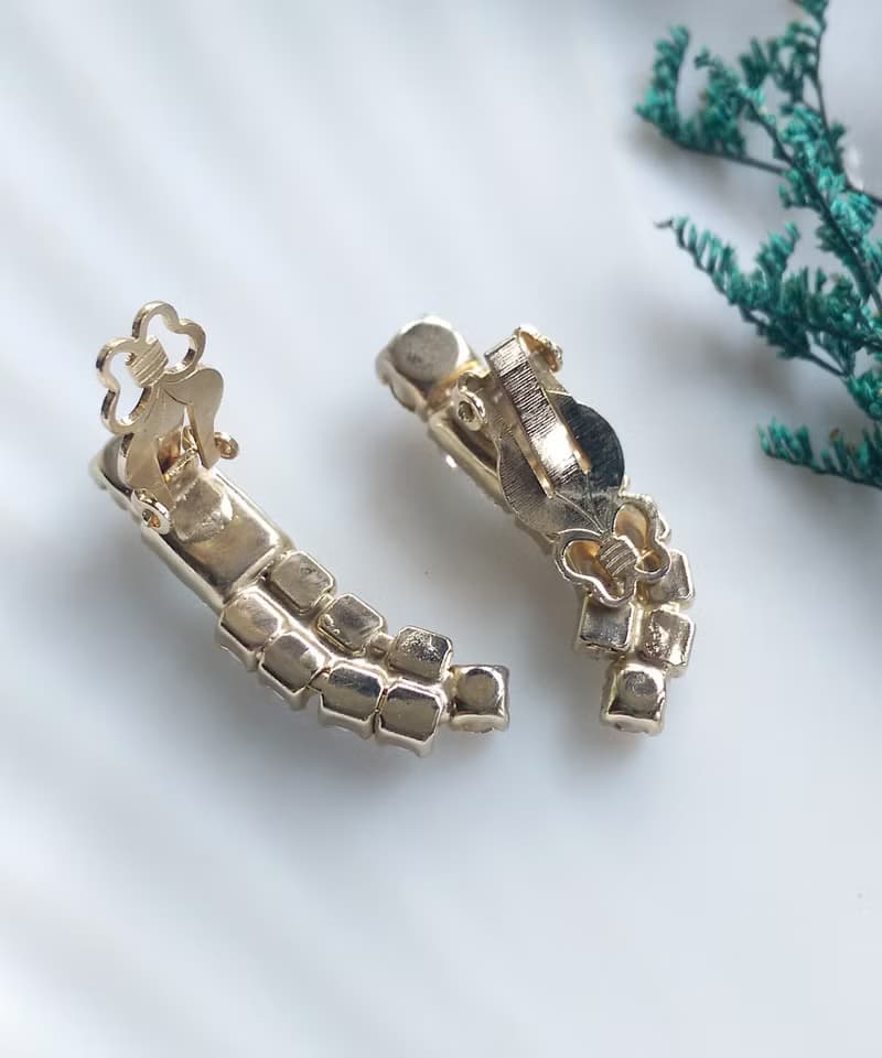 Vintage Jewelry 西洋古董飾品 對稱 白珠白鑽 優雅 夾式耳環