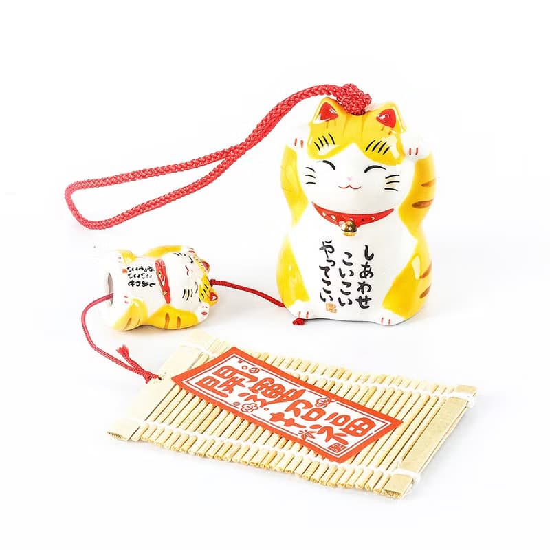 藥師窯招財貓雙貓風鈴日式和風掛飾門飾陶瓷掛件開運喬遷生日禮物