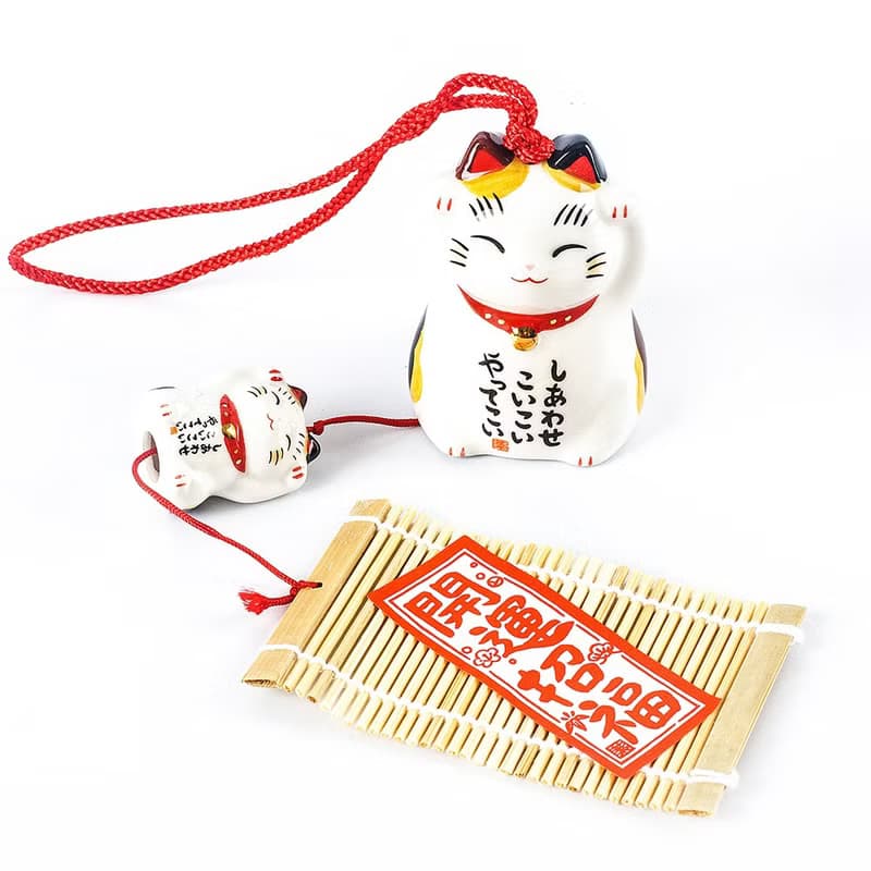 藥師窯招財貓雙貓風鈴日式和風掛飾門飾陶瓷掛件開運喬遷生日禮物