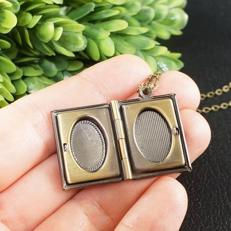 Amethyst Book Photo Locket Purple Violet Lilac Keepsake Pendant Necklace Jewelry