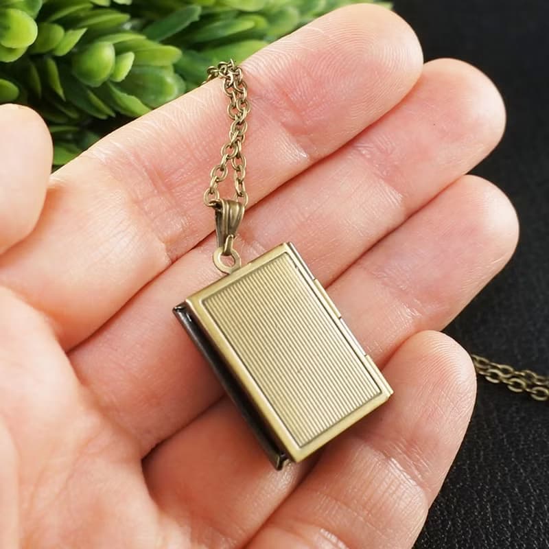 Amethyst Book Photo Locket Purple Violet Lilac Keepsake Pendant Necklace Jewelry