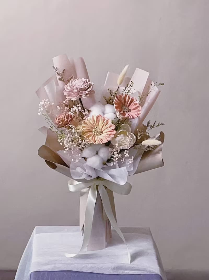 【不凋花乾燥花】粉米色太陽花畢業花束