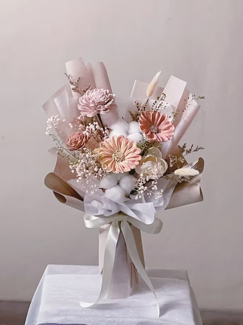 【不凋花乾燥花】粉米色太陽花畢業花束
