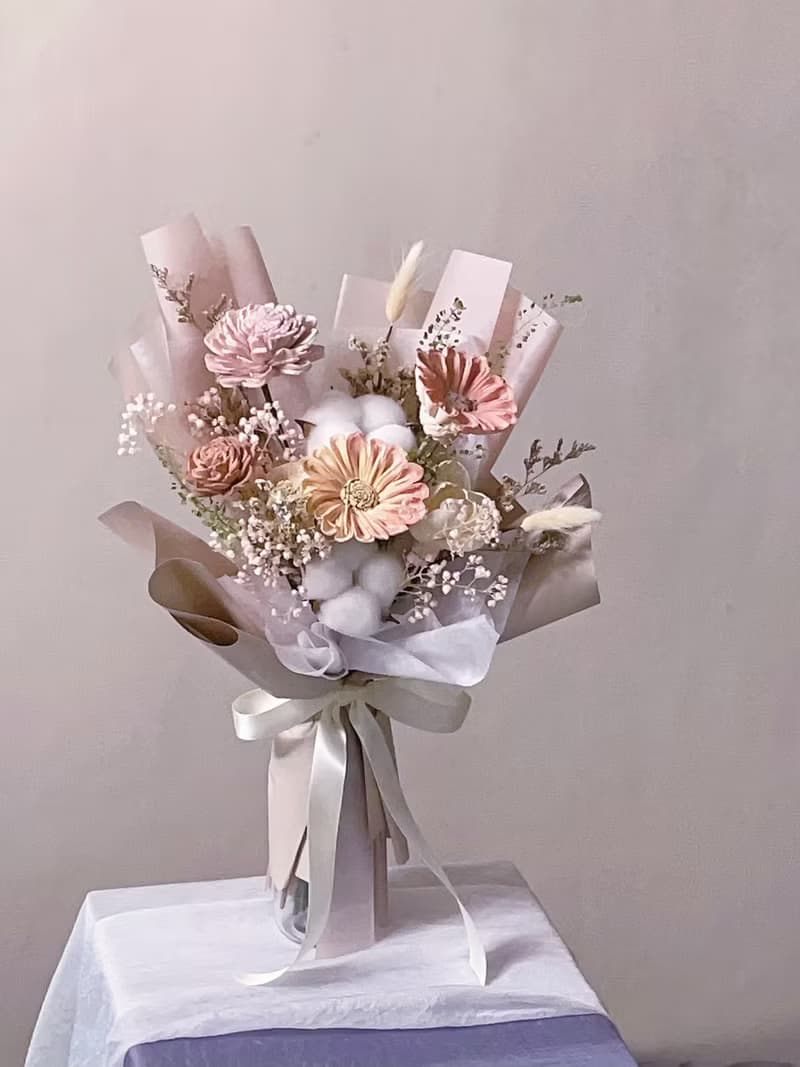 【不凋花乾燥花】粉米色太陽花畢業花束
