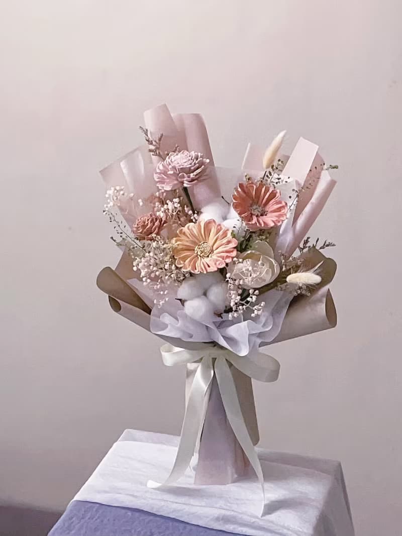 【不凋花乾燥花】粉米色太陽花畢業花束