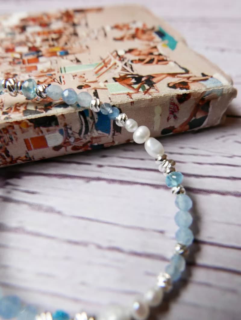 量身訂製/銅鍍銀/天然石手鍊/海藍寶/藍磷灰