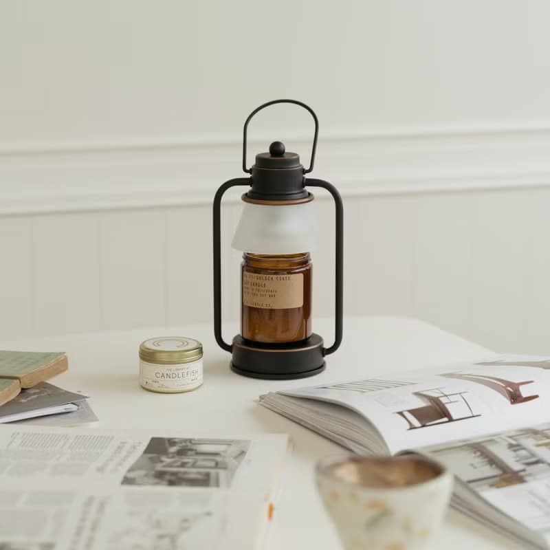 HOOOME 香氛蠟燭暖燈 - 復古霧面玻璃款 (黑色) 可調光 融蠟燈