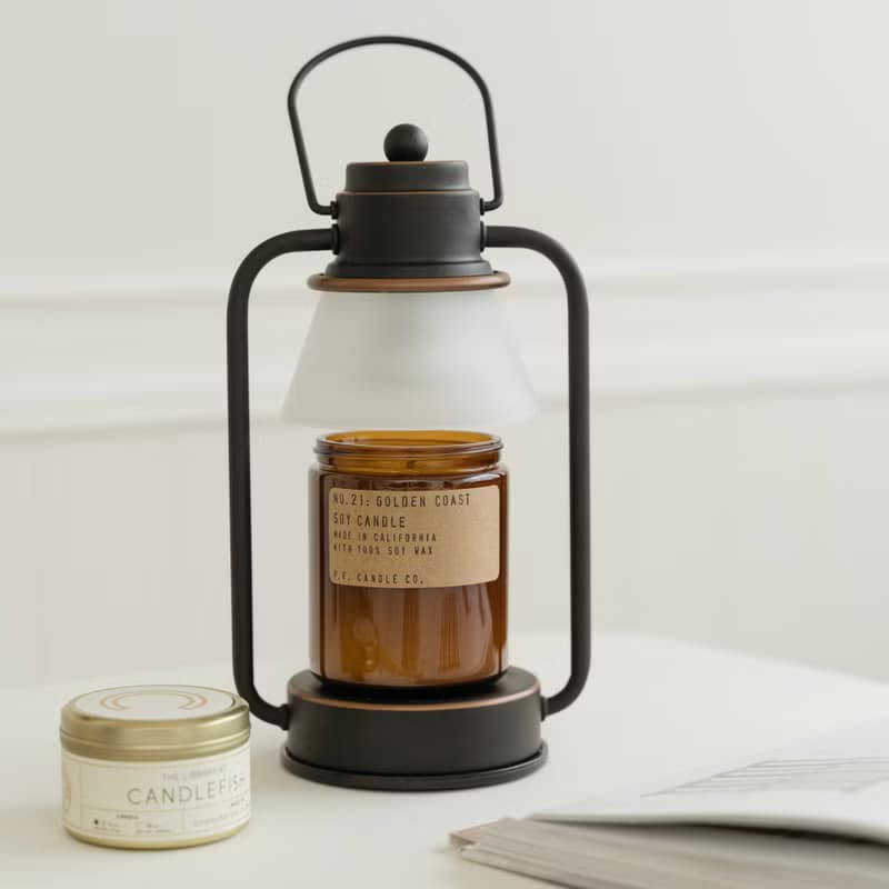 HOOOME 香氛蠟燭暖燈 - 復古霧面玻璃款 (黑色) 可調光 融蠟燈