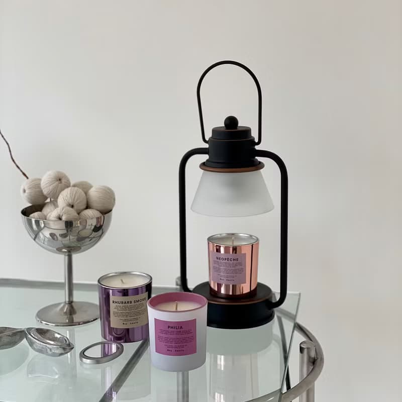 HOOOME 香氛蠟燭暖燈 - 復古霧面玻璃款 (黑色) 可調光 融蠟燈