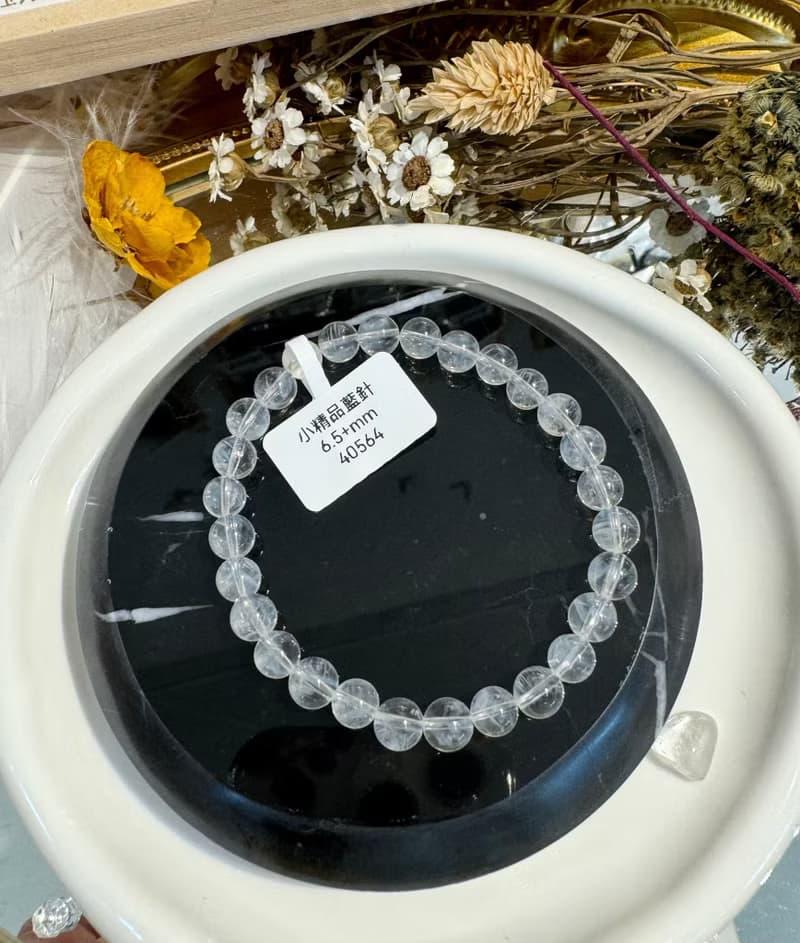 天然小美品透體顯針藍針6.5+mm水晶手珠吸收自身濁氣增加個人氣場