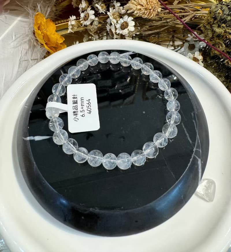 天然小美品透體顯針藍針6.5+mm水晶手珠吸收自身濁氣增加個人氣場