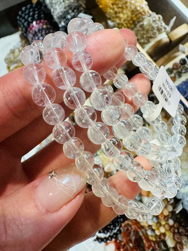 天然小美品透體顯針藍針6.5+mm水晶手珠吸收自身濁氣增加個人氣場