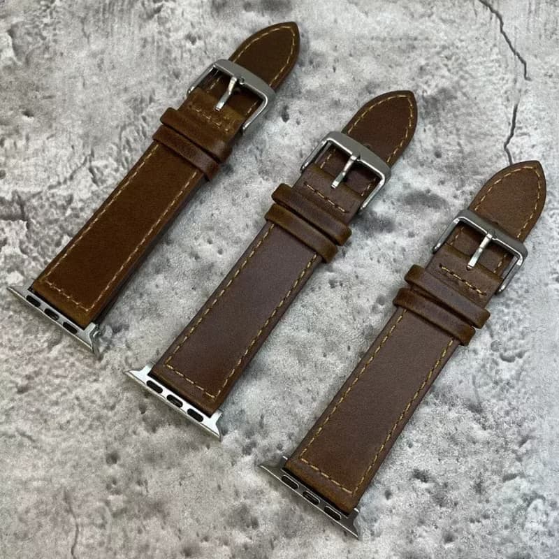 Apple Watch/Ultra 全系列可用 酒棕色 油皮工藝 牛皮革錶帶