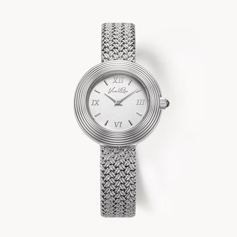 【Ven & Qu】Volante 銀色腕錶 29mm 網狀不鏽鋼錶帶
