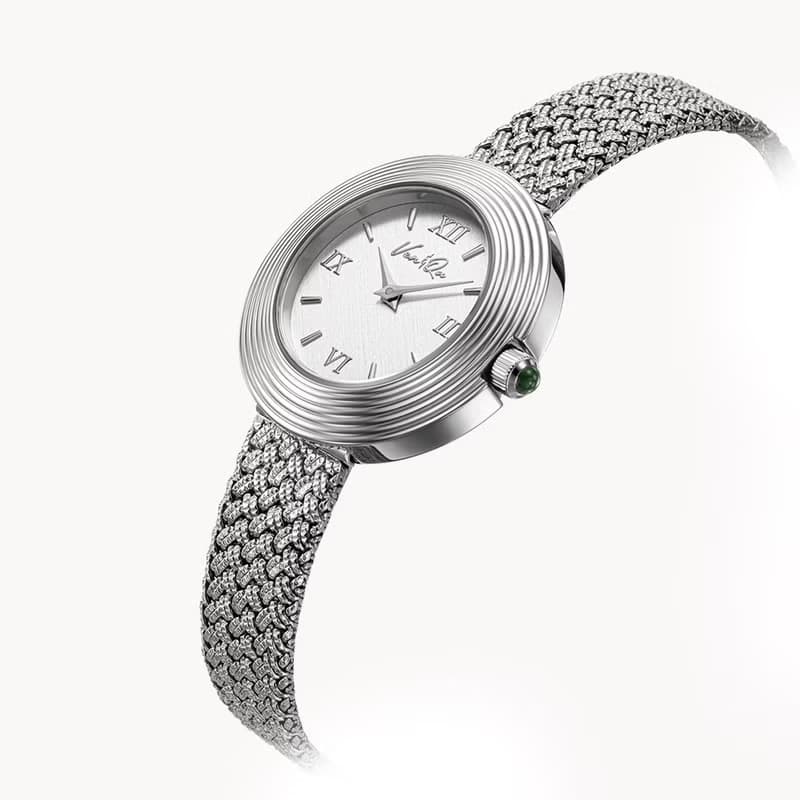 【Ven & Qu】Volante 銀色腕錶 29mm 網狀不鏽鋼錶帶