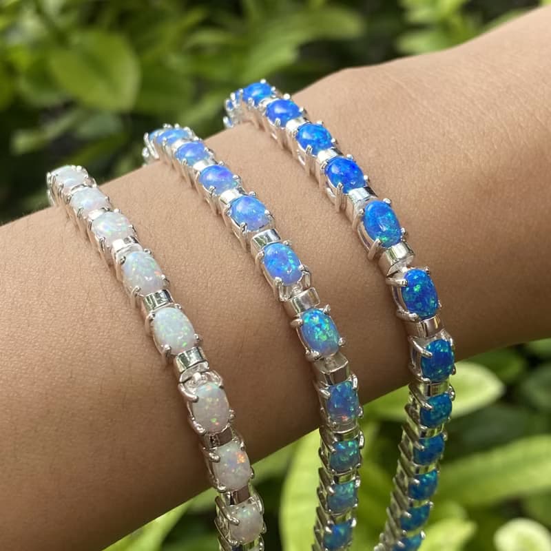 Stunning Quality White Gilson Opal Tennis Bracelet 925 Sterling Silver