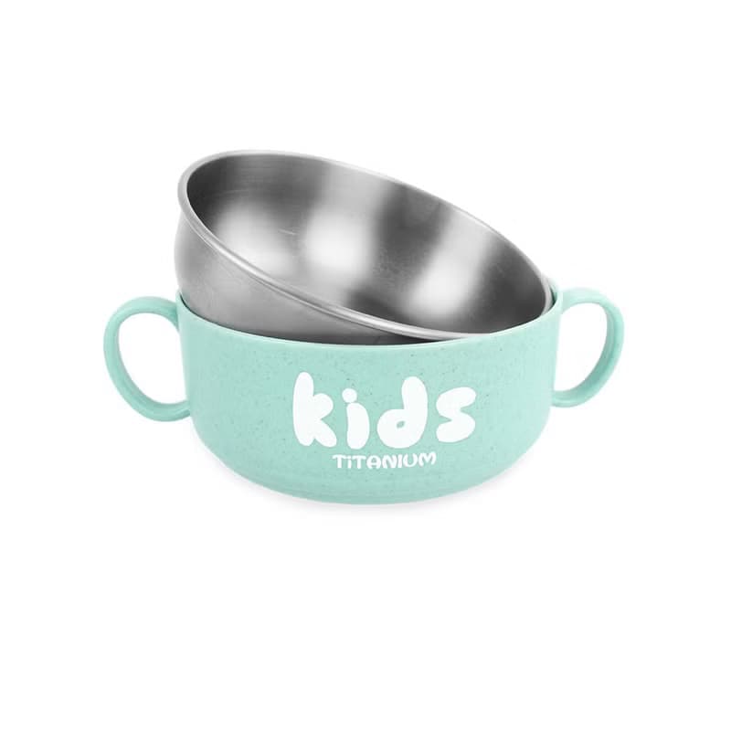 【純鈦微瑕商品】學習雙層組合碗(大) 350ml-綠