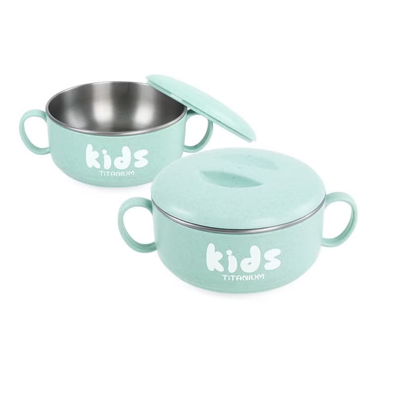 【純鈦微瑕商品】學習雙層組合碗(大) 350ml-綠