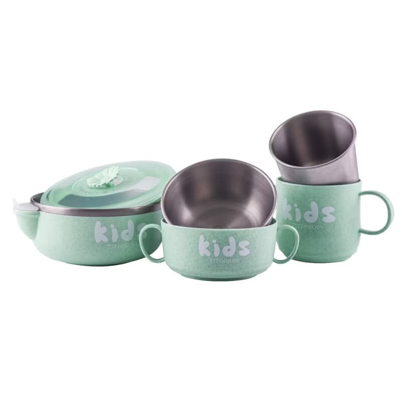 【純鈦微瑕商品】學習雙層組合碗(大) 350ml-綠