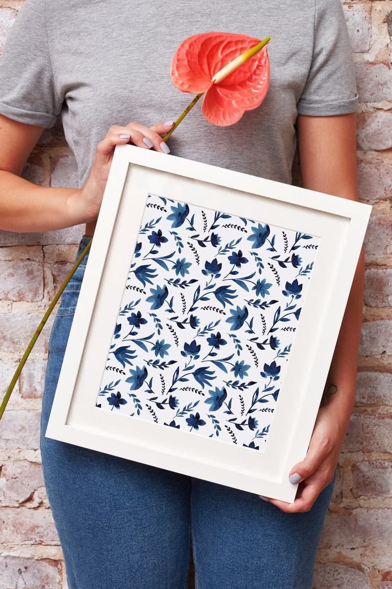 【數位】藍色花朵海報數位 JPEG 可列印牆面畫廊牆面藝術花卉印刷