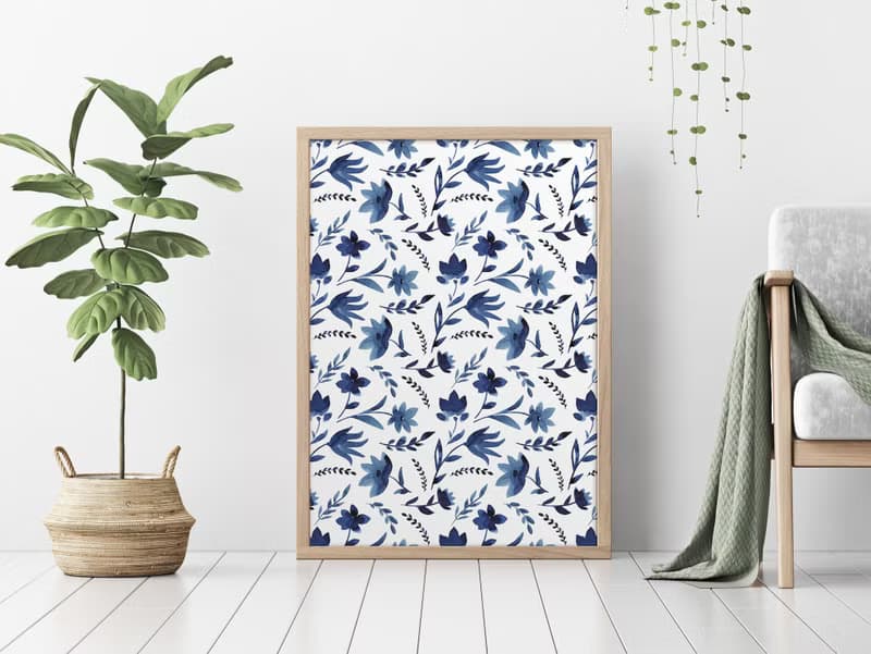 【數位】藍色花朵海報數位 JPEG 可列印牆面畫廊牆面藝術花卉印刷