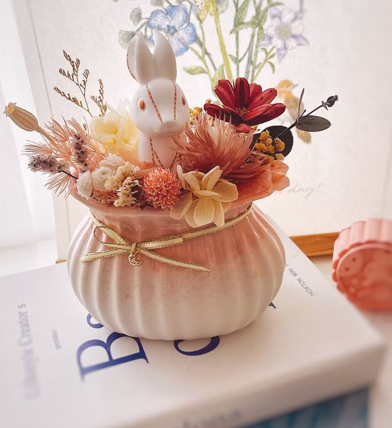 月兔擴香石桌花 荷包袋 兔子 送月餅擴香石