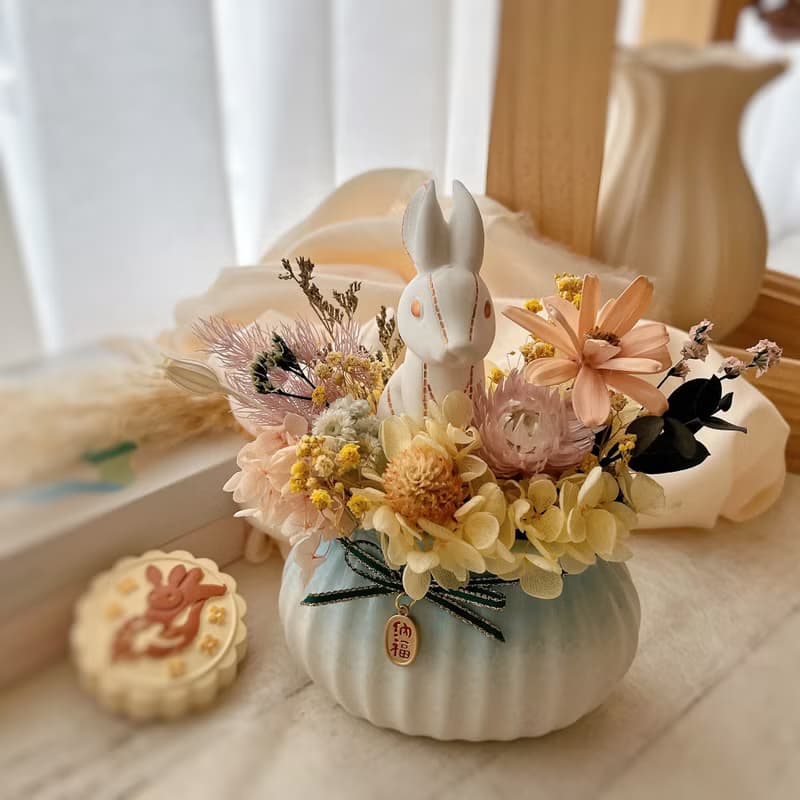 月兔擴香石桌花 荷包袋 兔子 送月餅擴香石