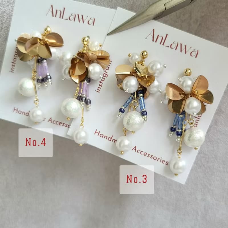 耳環【 浪漫花海 】:: 日本珠 棉花珍珠 油珠 流蘇耳環_AnLawa