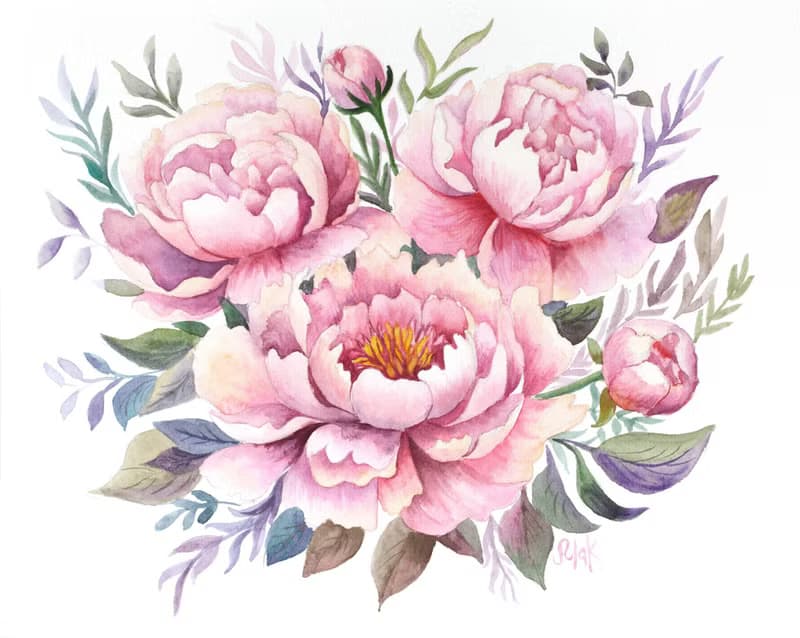 Peony Bouquet Painting Flower Original Wall Art Pink Floral Artwork