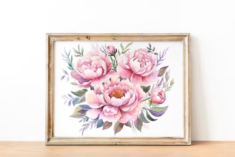 Peony Bouquet Painting Flower Original Wall Art Pink Floral Artwork