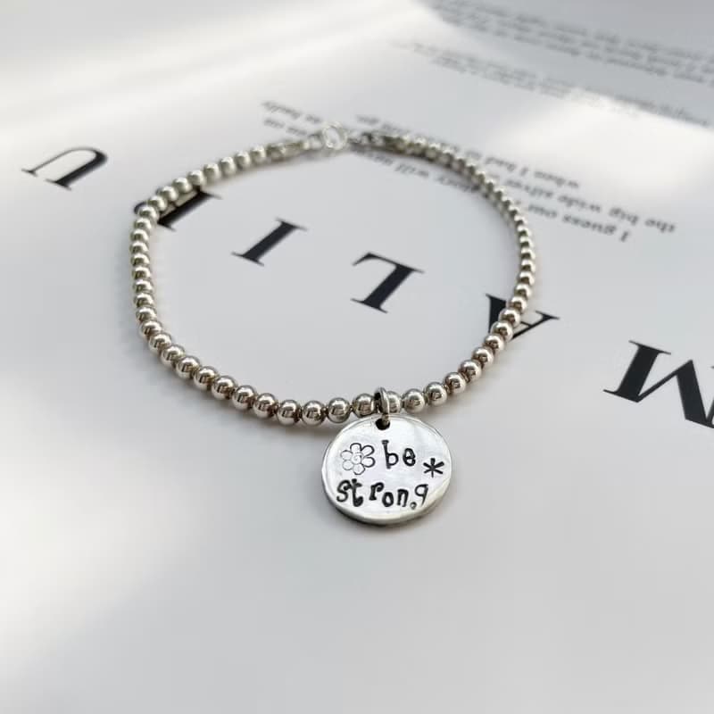 be strong手敲字純銀手鍊