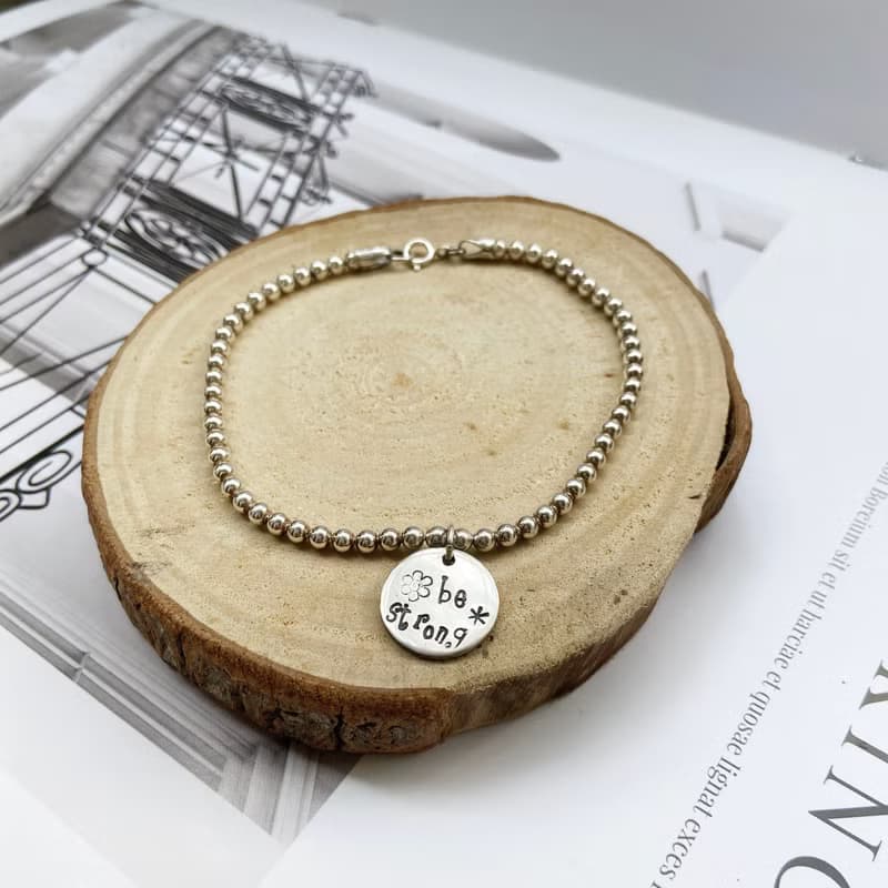 be strong手敲字純銀手鍊