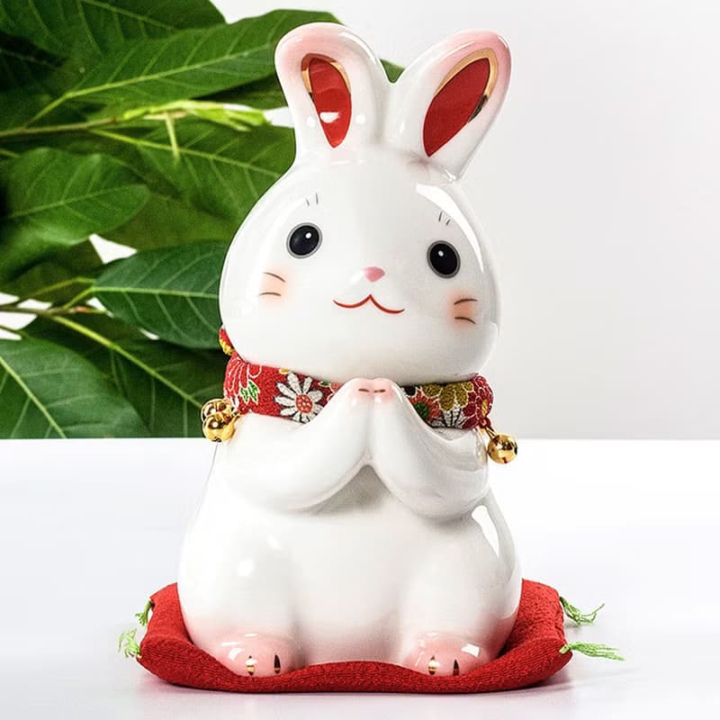 日本藥師窯可愛祈願兔子儲蓄罐生肖兔陶瓷擺件裝飾生日禮物存錢罐
