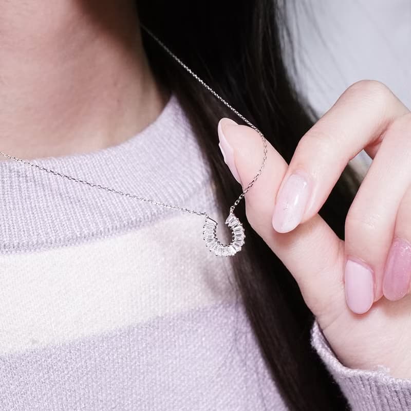 幸運滿鑽 馬蹄鐵項鍊 925純銀 女生項鍊 白K金 鍍金項鍊