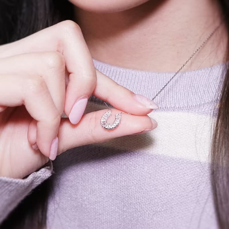 幸運滿鑽 馬蹄鐵項鍊 925純銀 女生項鍊 白K金 鍍金項鍊
