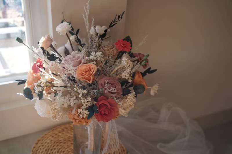 【竒植花物】活潑俏麗永生乾燥捧花 求婚花束 情人節 新娘捧花