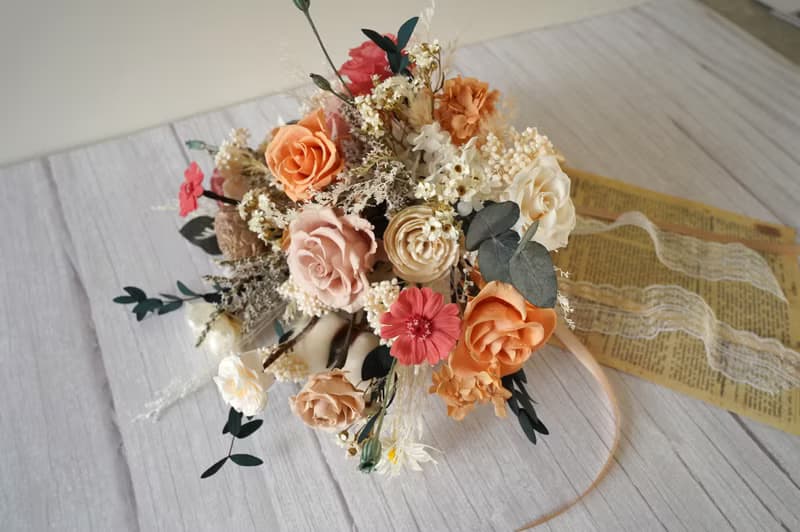 【竒植花物】活潑俏麗永生乾燥捧花 求婚花束 情人節 新娘捧花