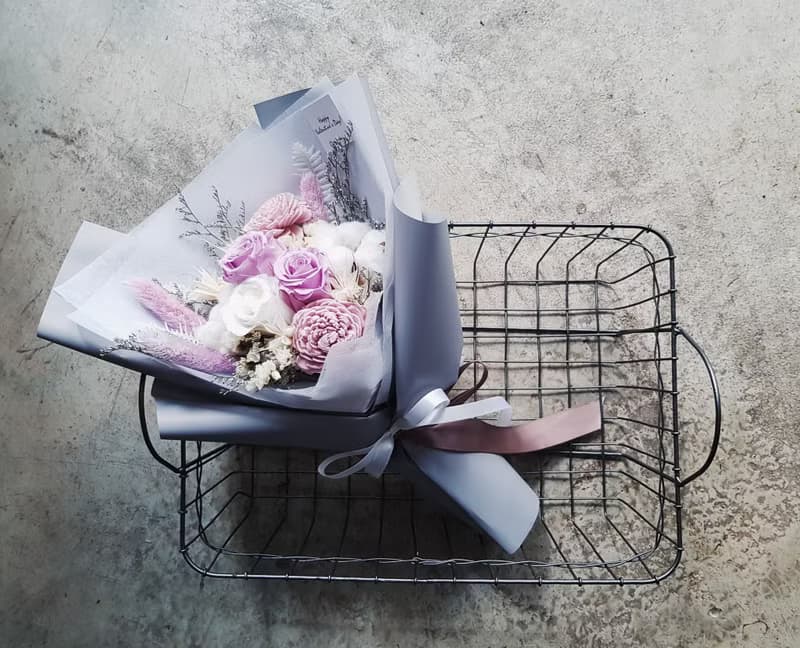 情人節|永生花+乾燥花│紫白玫瑰永生乾燥花花束│不凋花│求婚