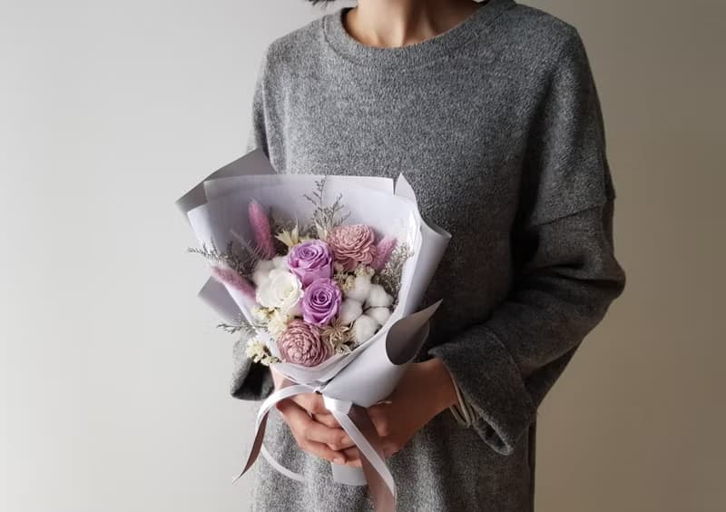 情人節|永生花+乾燥花│紫白玫瑰永生乾燥花花束│不凋花│求婚