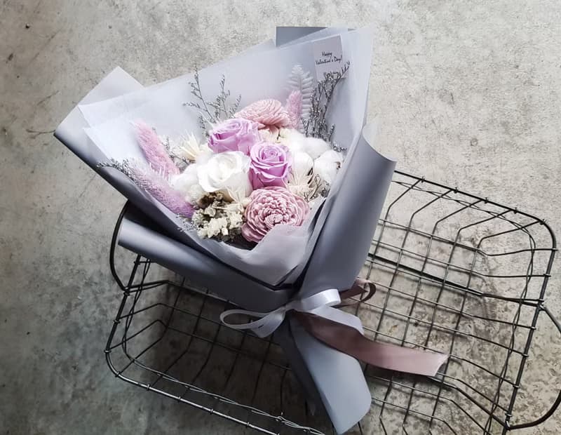 情人節|永生花+乾燥花│紫白玫瑰永生乾燥花花束│不凋花│求婚