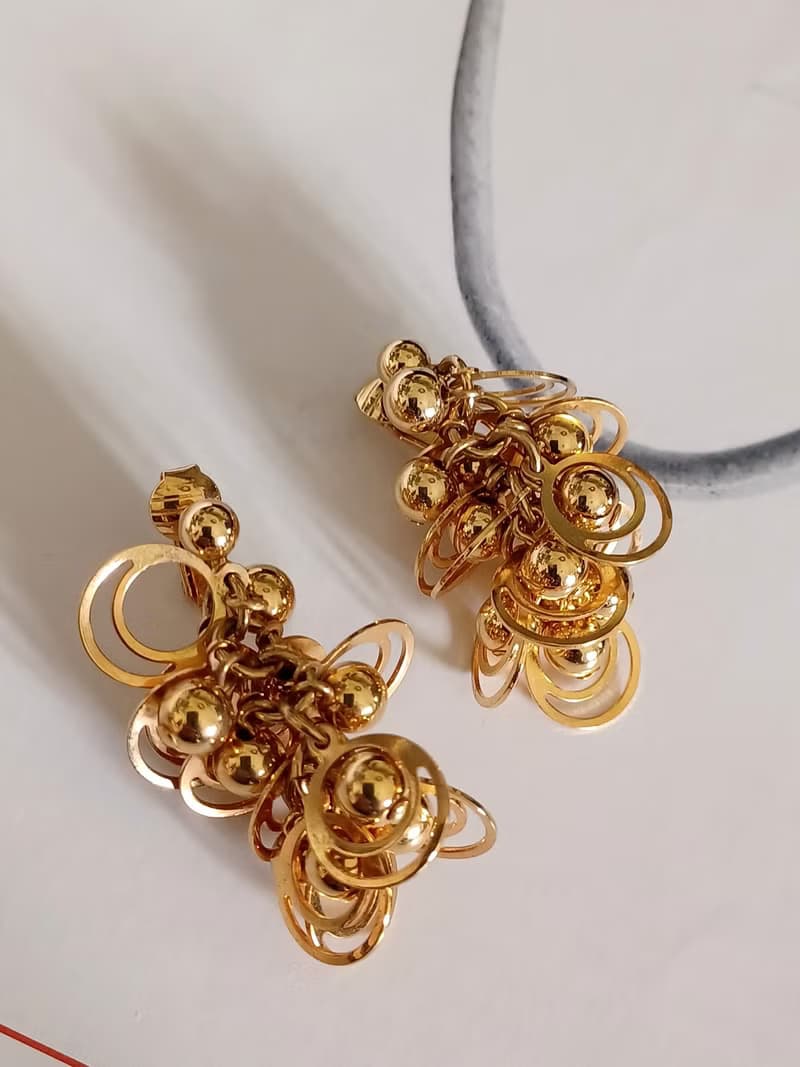 vintage jewelry  AVON 華麗金色星球環型吊飾 夾式耳環